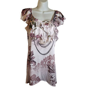 New Directions White Pink Floral sz Large office core business casual Blouse